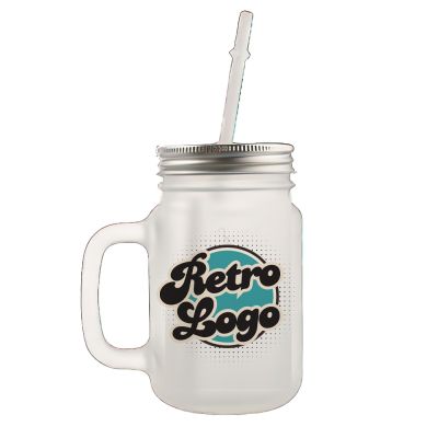 Glass Mason Jar With Handle, Lid, and Straw