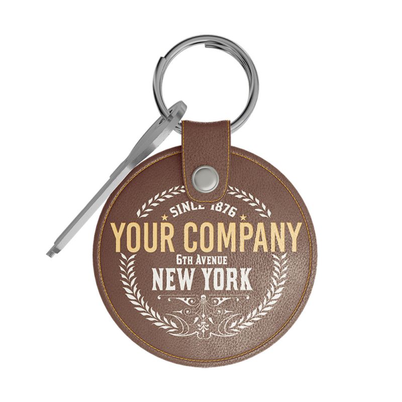 promotional Round Faux Leather Key Chain