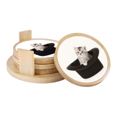 Everyday Round Bamboo Coaster Set - Image 4
