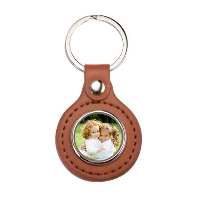 Faux Leather Round Personal Key Chain - Image 2