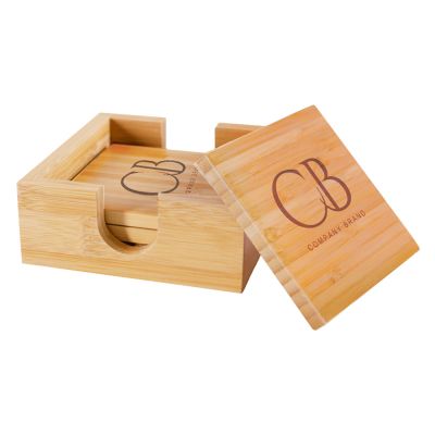 Square Promotional Bamboo Coaster Set