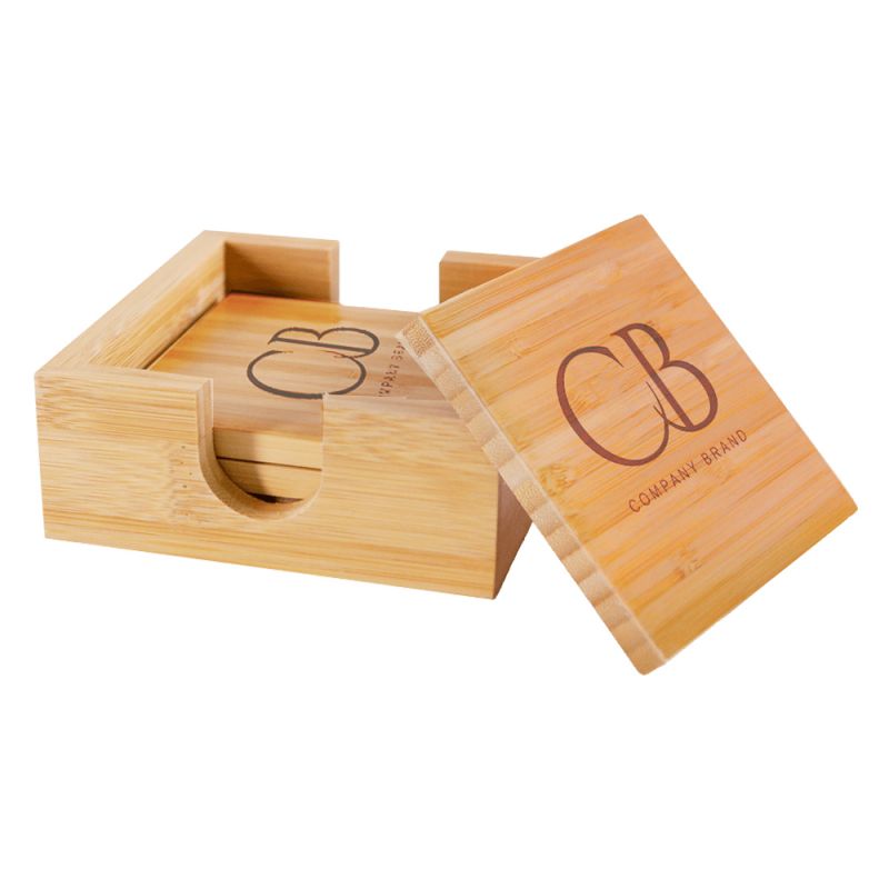 Square Promotional Bamboo Coaster Set