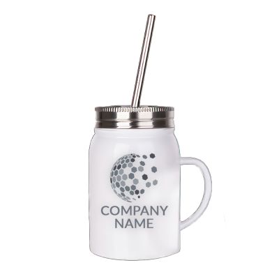 Promotional 17oz Stainless Steel Jar with lid and straw